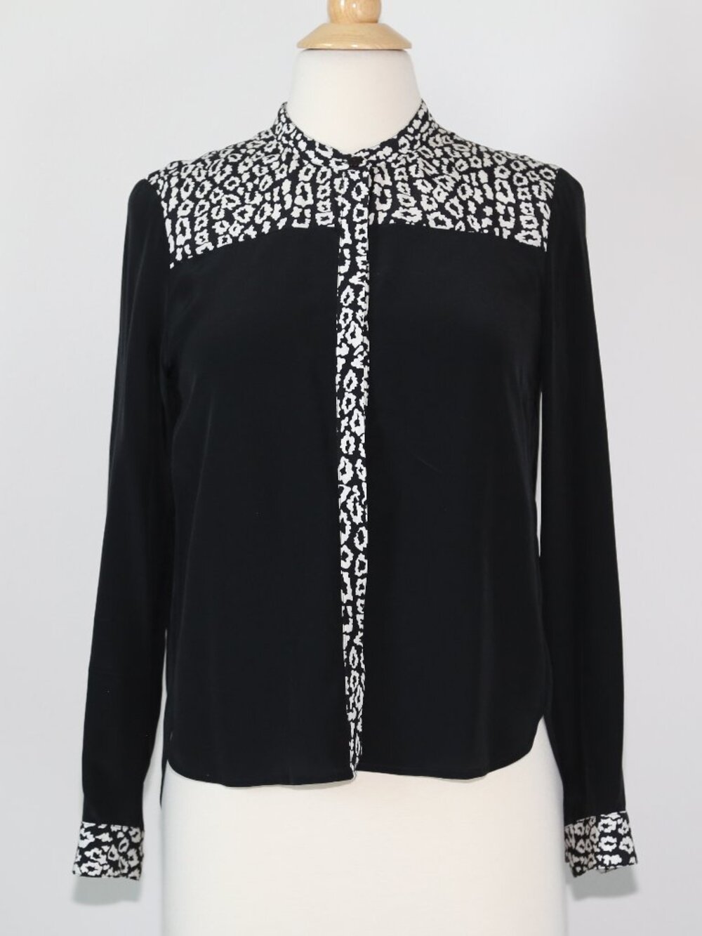 The Kooples stand collar silk blouse animal leopard print SIZE 1